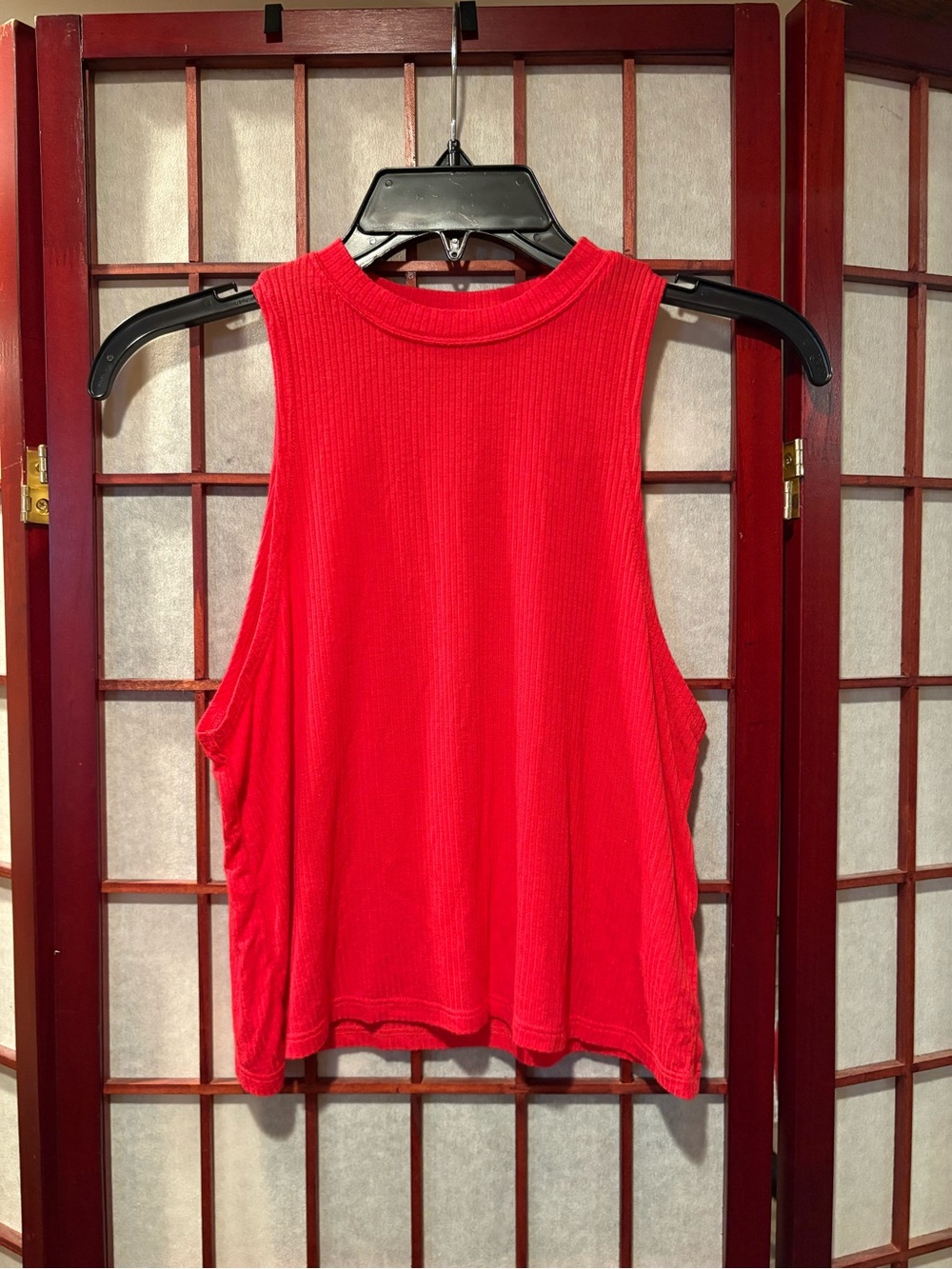 Garage Bright Red Ribbed Mock-Neck Tank